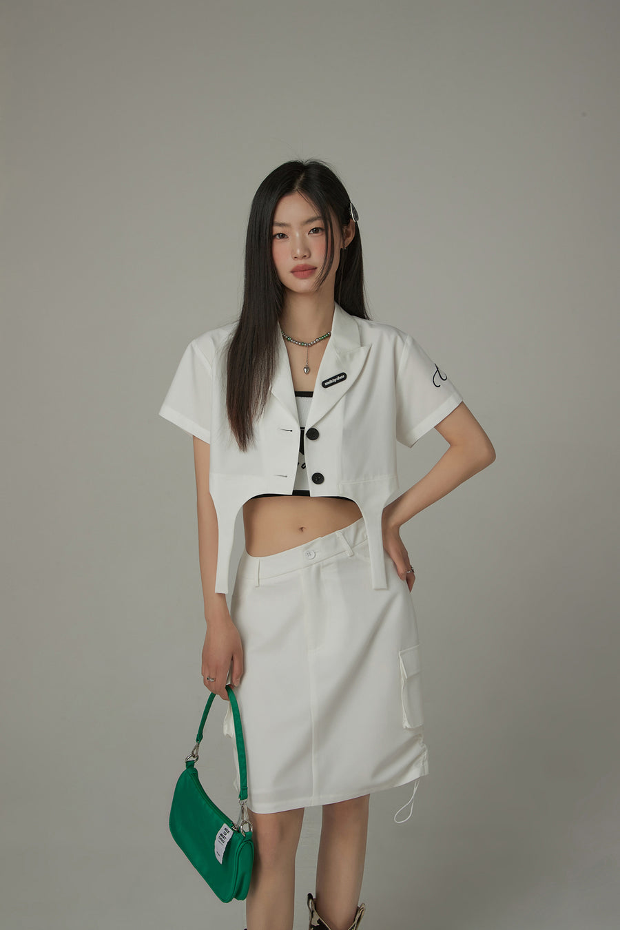 CHUU Single-Button Short Sleeve Crop Jacket