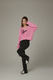 Logo Heart V-Neck Knit Sweater