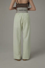 Contrast Letter High Waist Banded Wide Pants