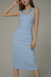 Front Cut Out Side Shirring Long Dress