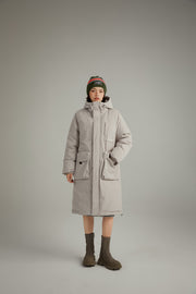 Hooded Logo Pocket Long Padded Coat