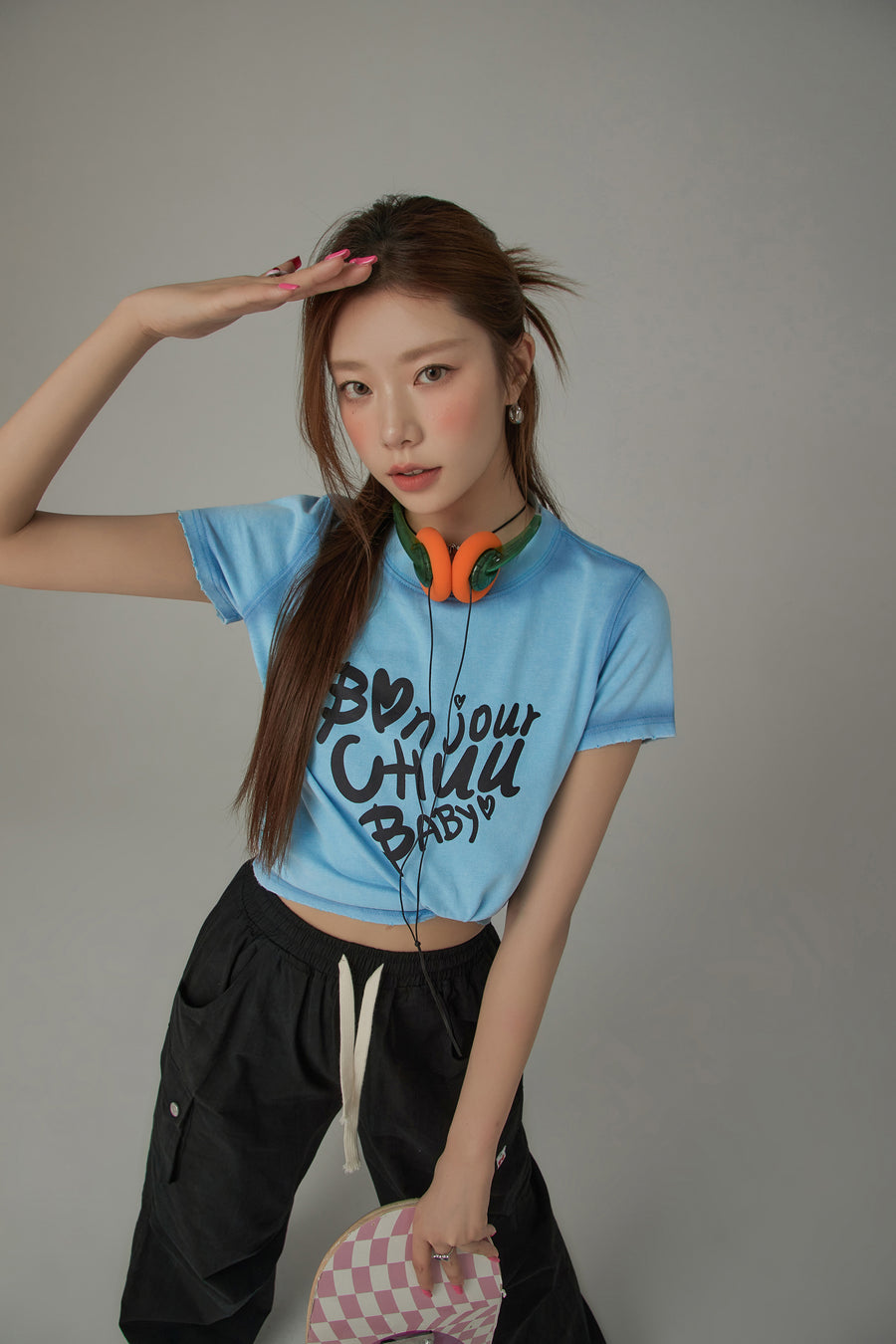 CHUU Bonjour Logo Lettering Sporty T-Shirt