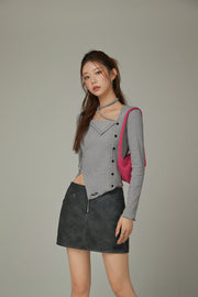 Halterneck Asymmetrical Button Top