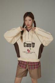 Logo Cherry Half Zip Up Stitched Sweatshirt