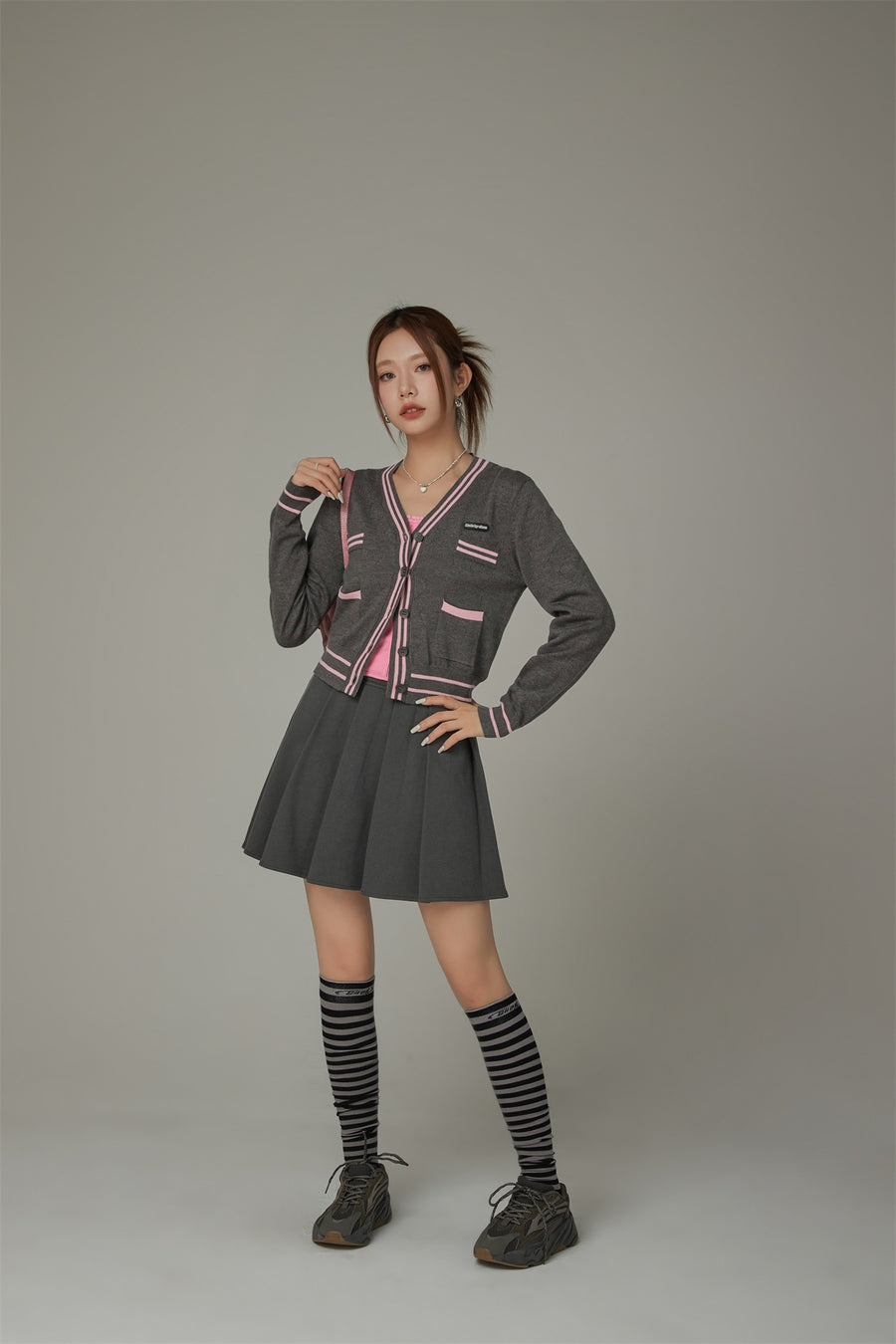 CHUU Heart Hole Pattern Knit Cardigan