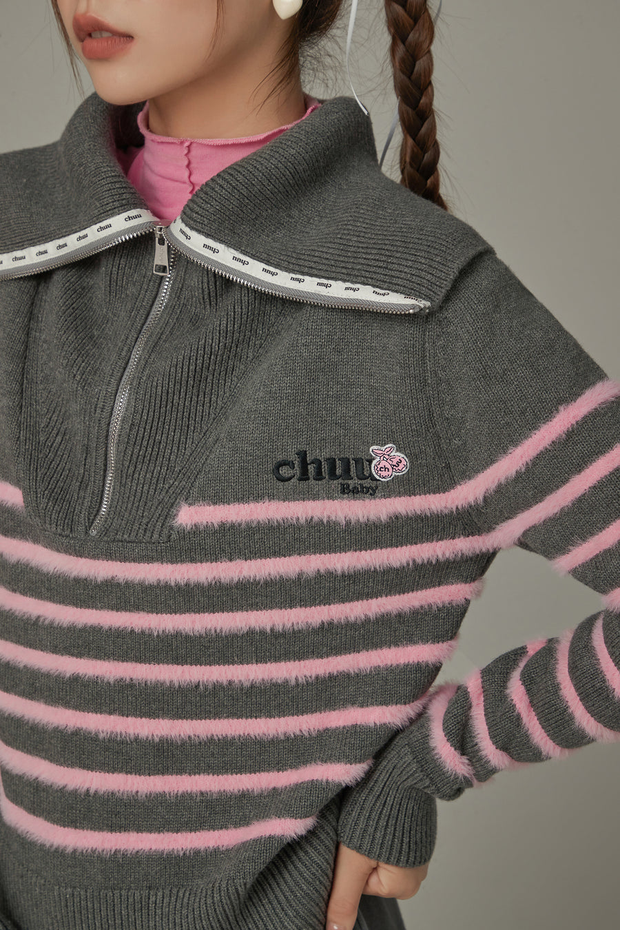 CHUU Big Collar Striped Knit Sweater