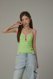 Color Shirred Keyhole Sleeveless Top