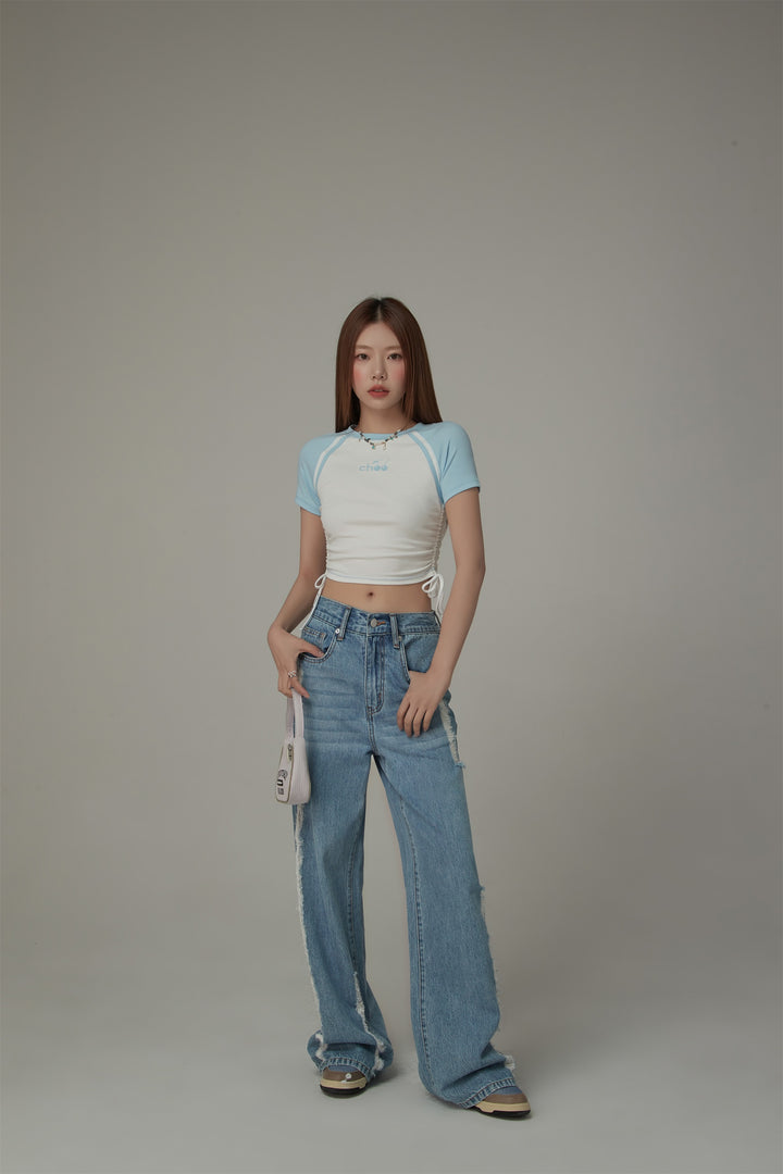 Chuu Cherry String Colorblocked Short Sleeve T-Shirt