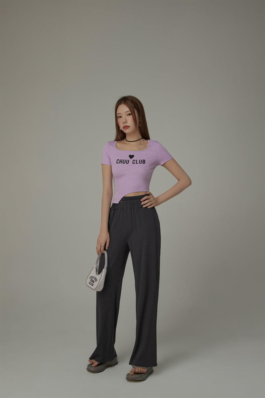 CHUU Square Neck Chuu Club Unbalanced T-Shirt