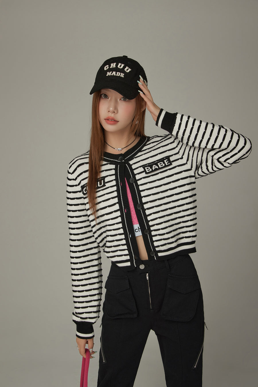 CHUU Lettering Color Combination Cardigan