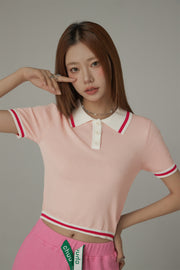 Chuu Babe Color Polo Neck Crop Knit Top