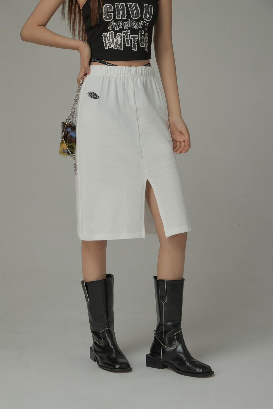 CHUU Side String Casual Slit Skirt