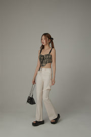 Double Button High Waisted Flared Semi-Bootcut Pants