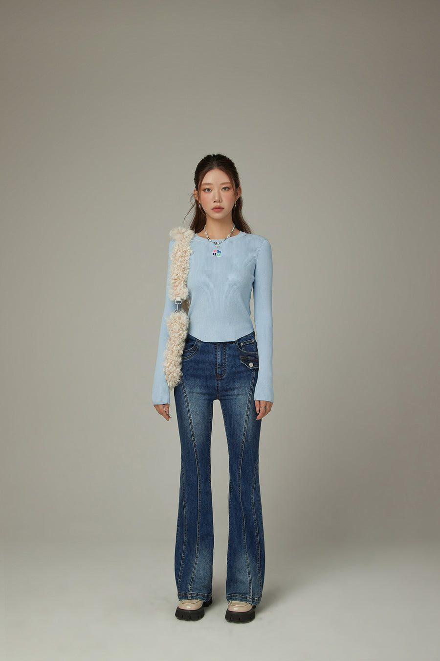 CHUU Color Ribbed Slim Knit Top