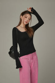 Color Ribbed Knit Top