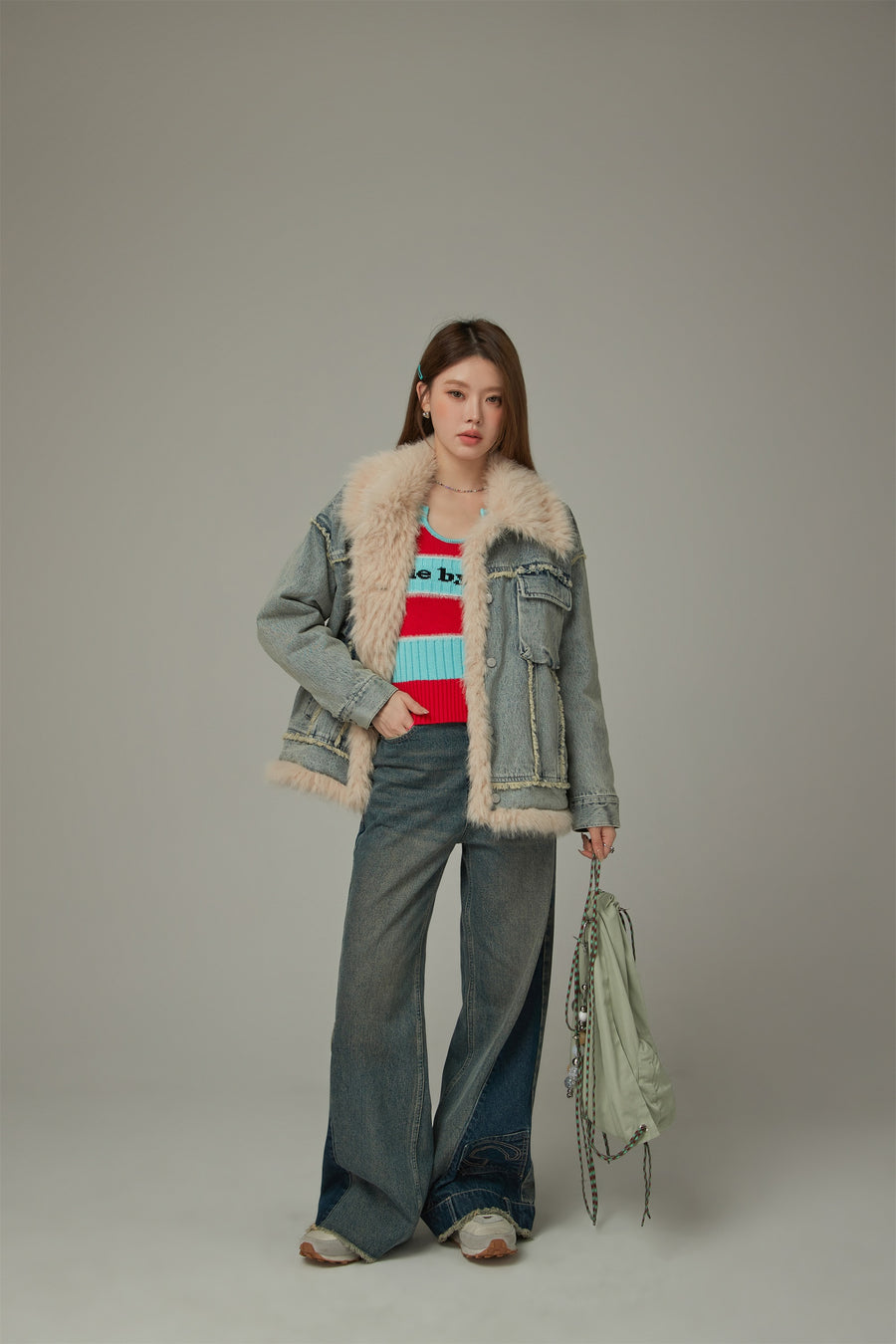 CHUU Logo Color Stripe Knit Sweater