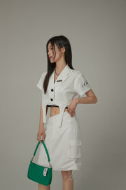 Single-Button Short Sleeve Crop Jacket