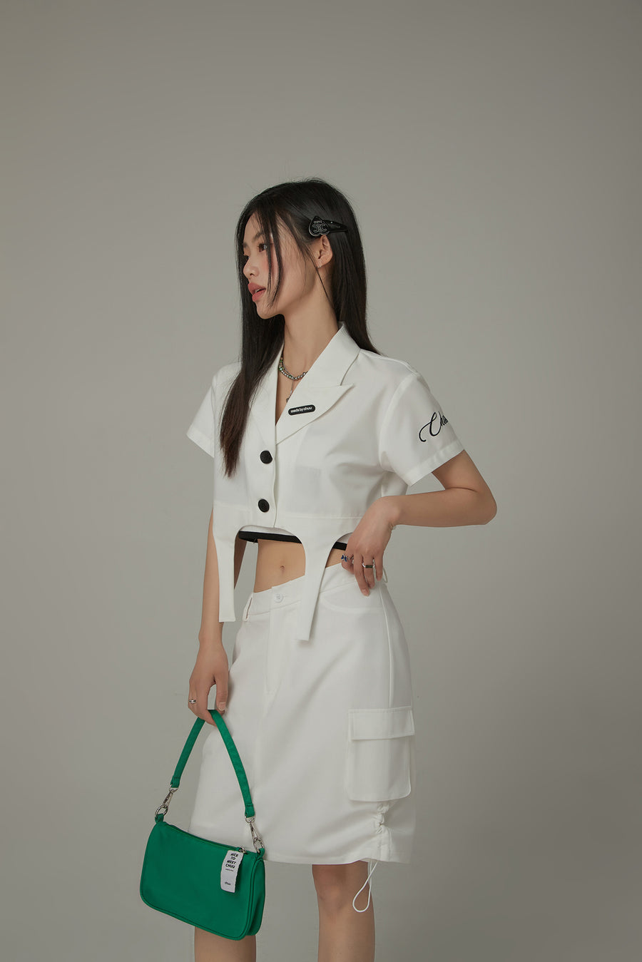 CHUU Single-Button Short Sleeve Crop Jacket