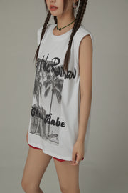 Over The Rainbow Printed Boxy Sleeveless Mid Length T-Shirt