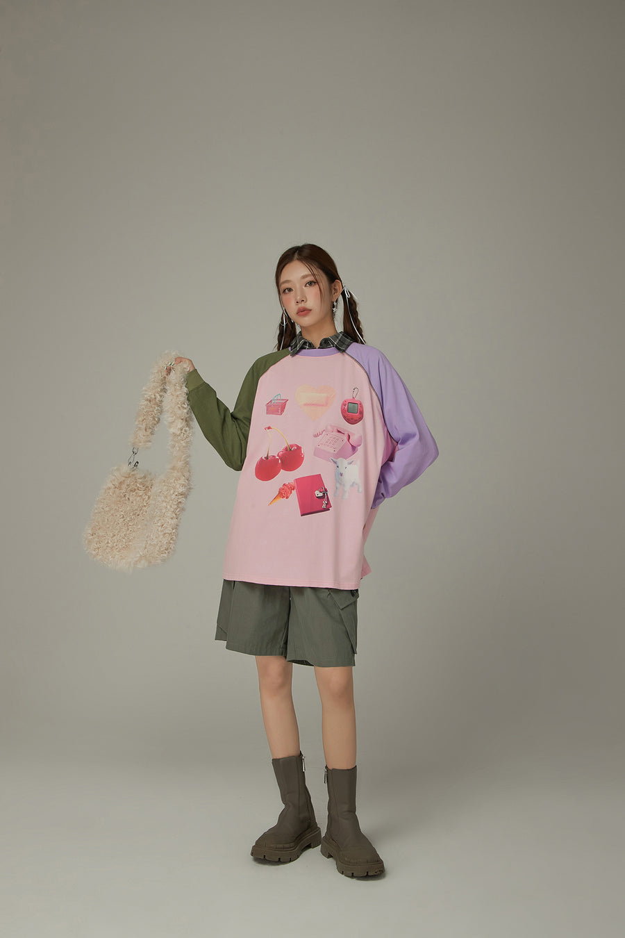 CHUU Cute Item Printed Color Raglan T-Shirt