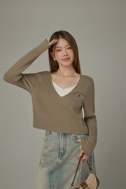 Color V-Neck Layered Knit Sweater