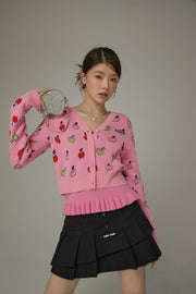 Cherry Hearts Knit Button Cardigan