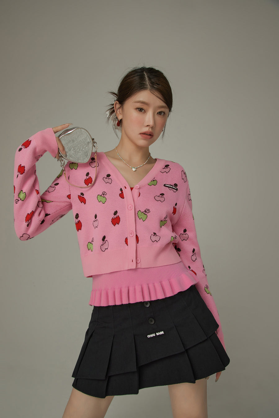 CHUU Cherry Hearts Knit Button Cardigan