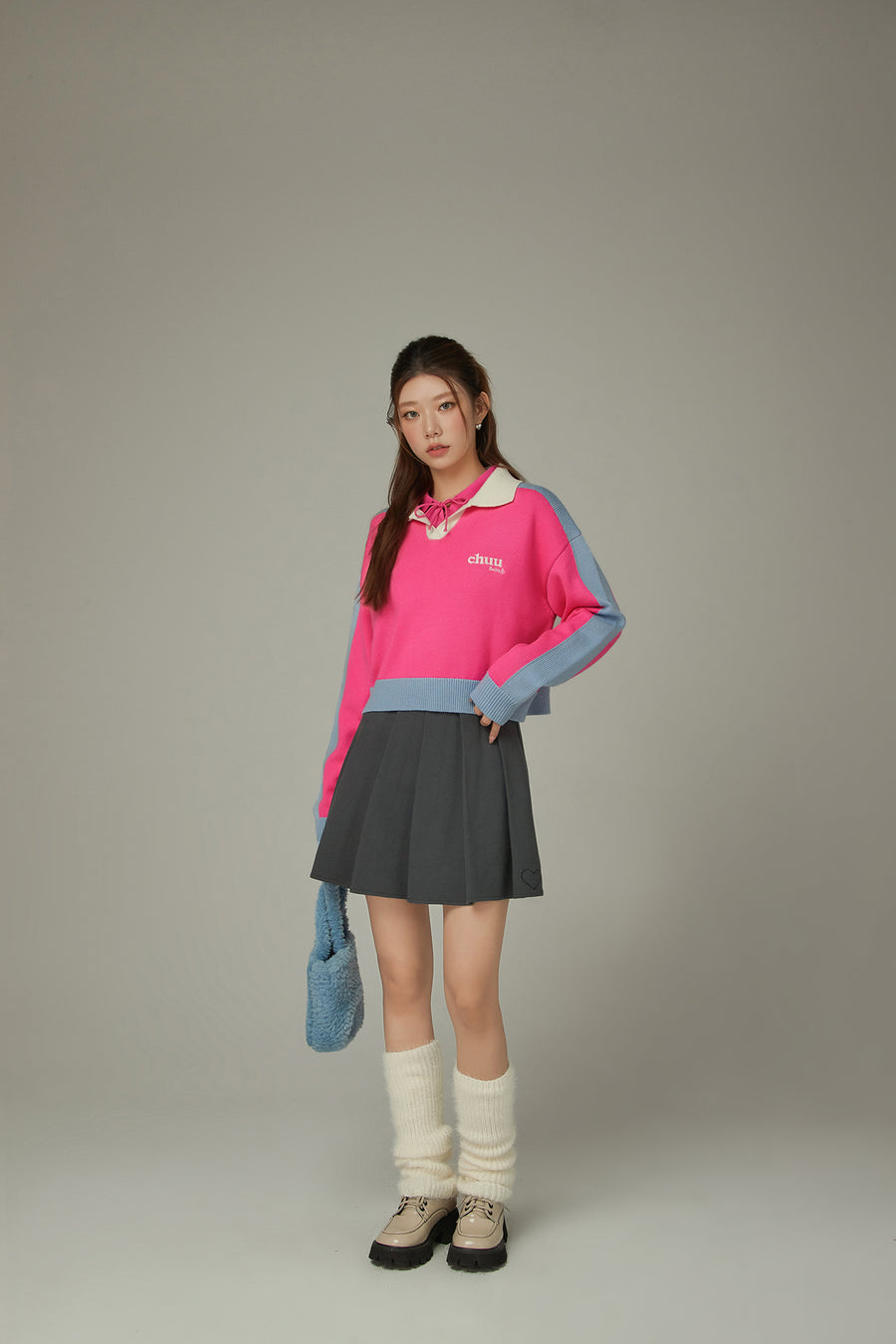 CHUU Open Collar Color Knit Sweater