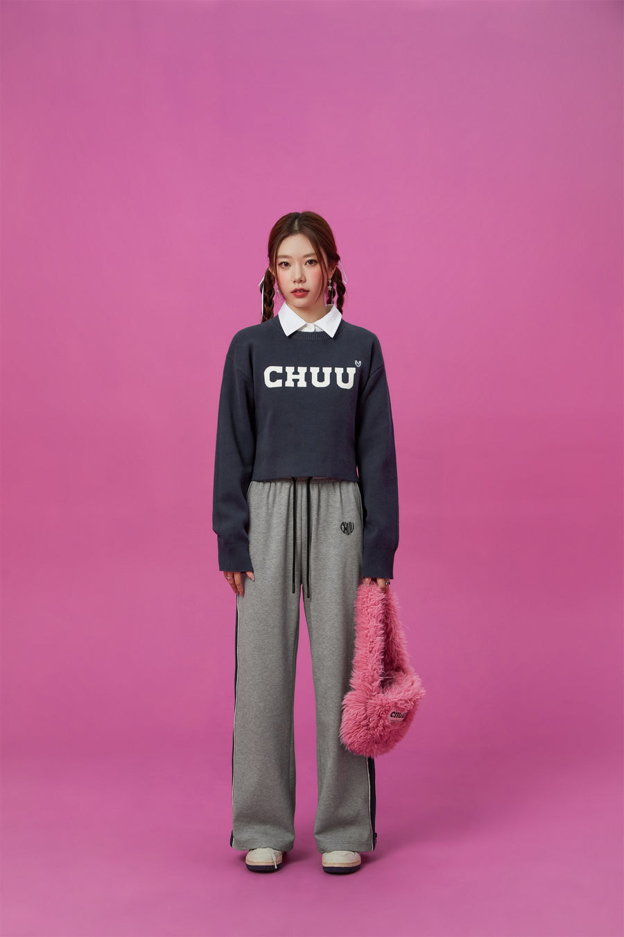 CHUU Heart Embroidered Wide Pants