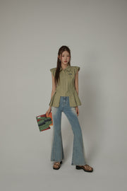 Unbalanced Puffy Sleeveflowy Hem Shirt