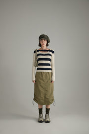 Elastic Waist String Shirring Skirt