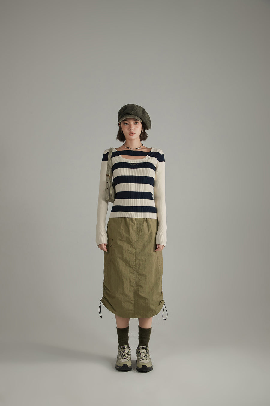 CHUU Elastic Waist String Shirring Skirt