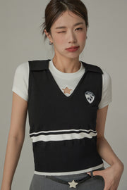 Knit Colorblock Open Collar Sleeveless Vest