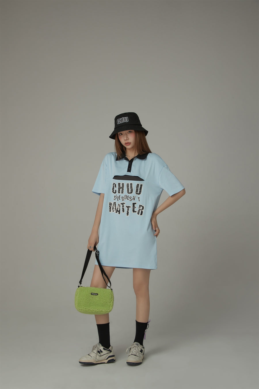 CHUU Chuu Size Doesnt Matter Front Cut Out Polo Neck T-Shirt Dress