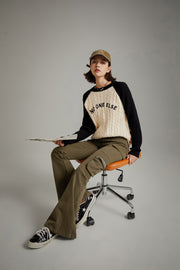 Logo Raglan Color Combination Knit Sweater