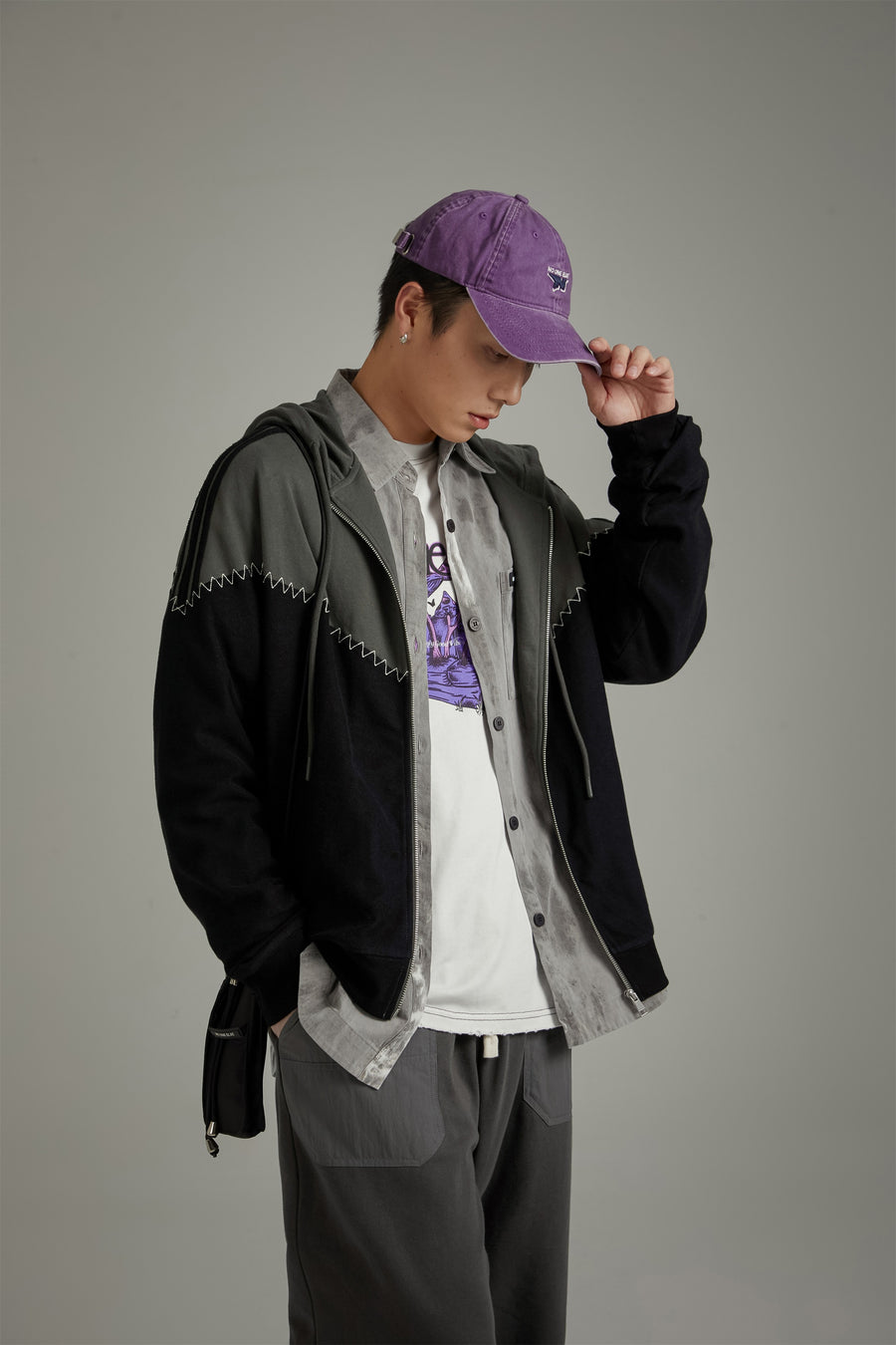 CHUU Stitch Color Hooded Zip-Up