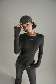 Slit Knit Long Sleeve Top