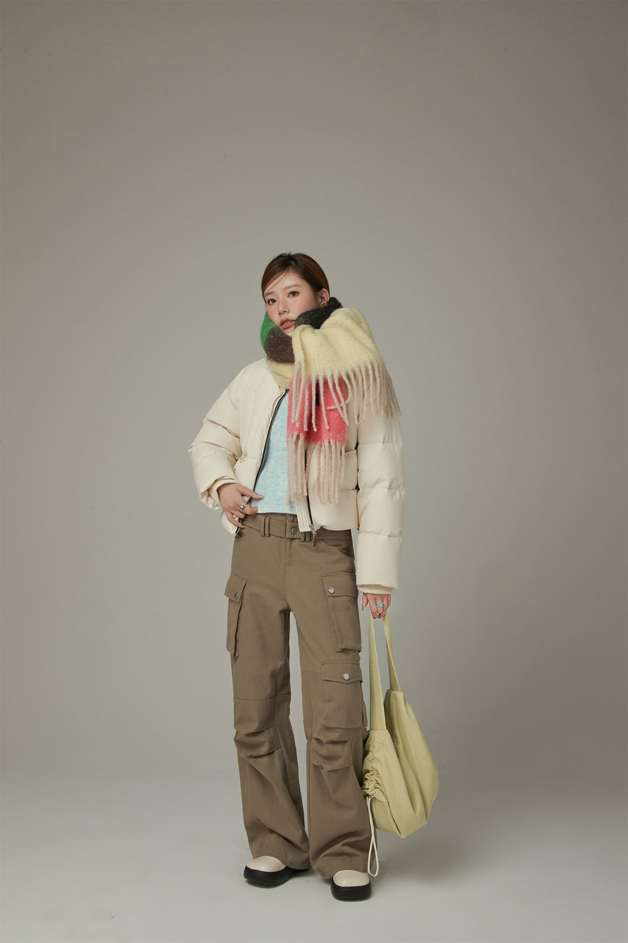 CHUU Striped Fringe Muffler