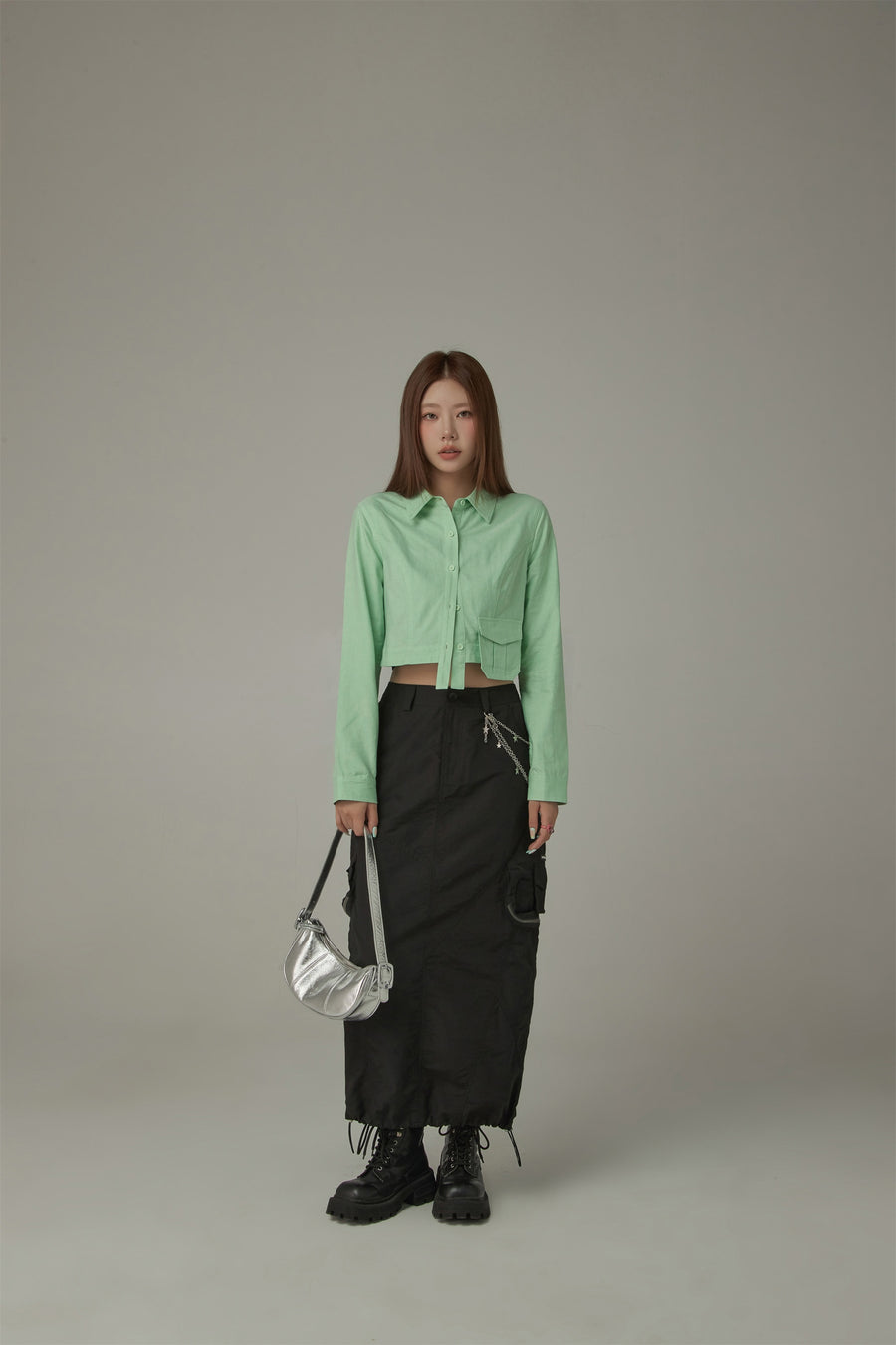 CHUU Point Pocket Semi Cropt Shirt