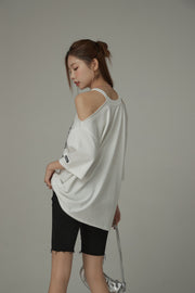 Off-The-Shoulder Jelly Fish Loose-Fitting T-Shirt