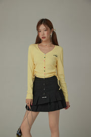 V- Neck Rainbow Button Logo Tie Up Top