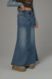 Slit Denim Long Skirt