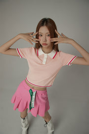 Chuu Babe Color Polo Neck Crop Knit Top