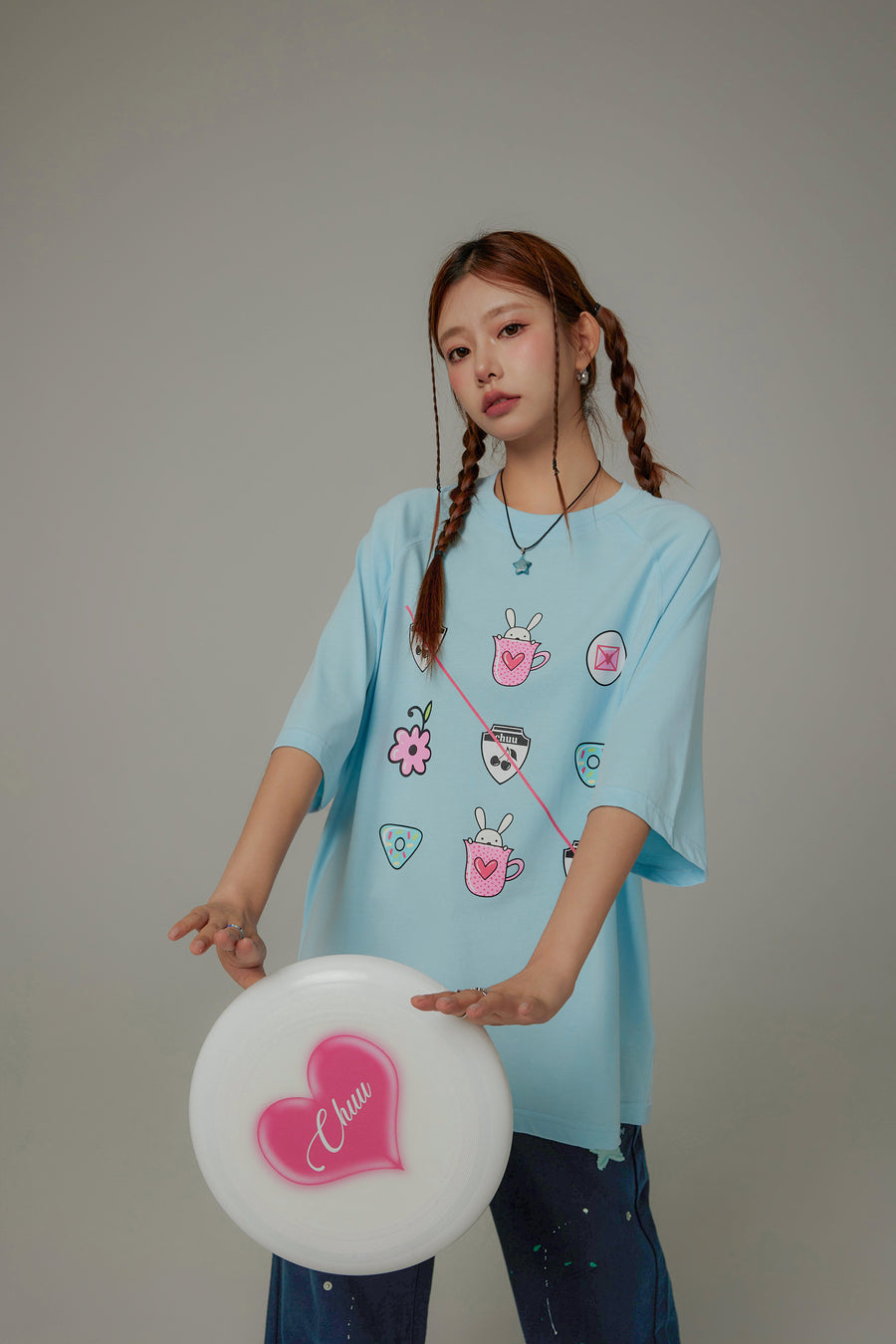 CHUU Chuu Cute Printed Icons Raglan Loose-Fitting T-Shirt