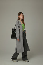 Slit Wrap Button Knit Long Cardigan