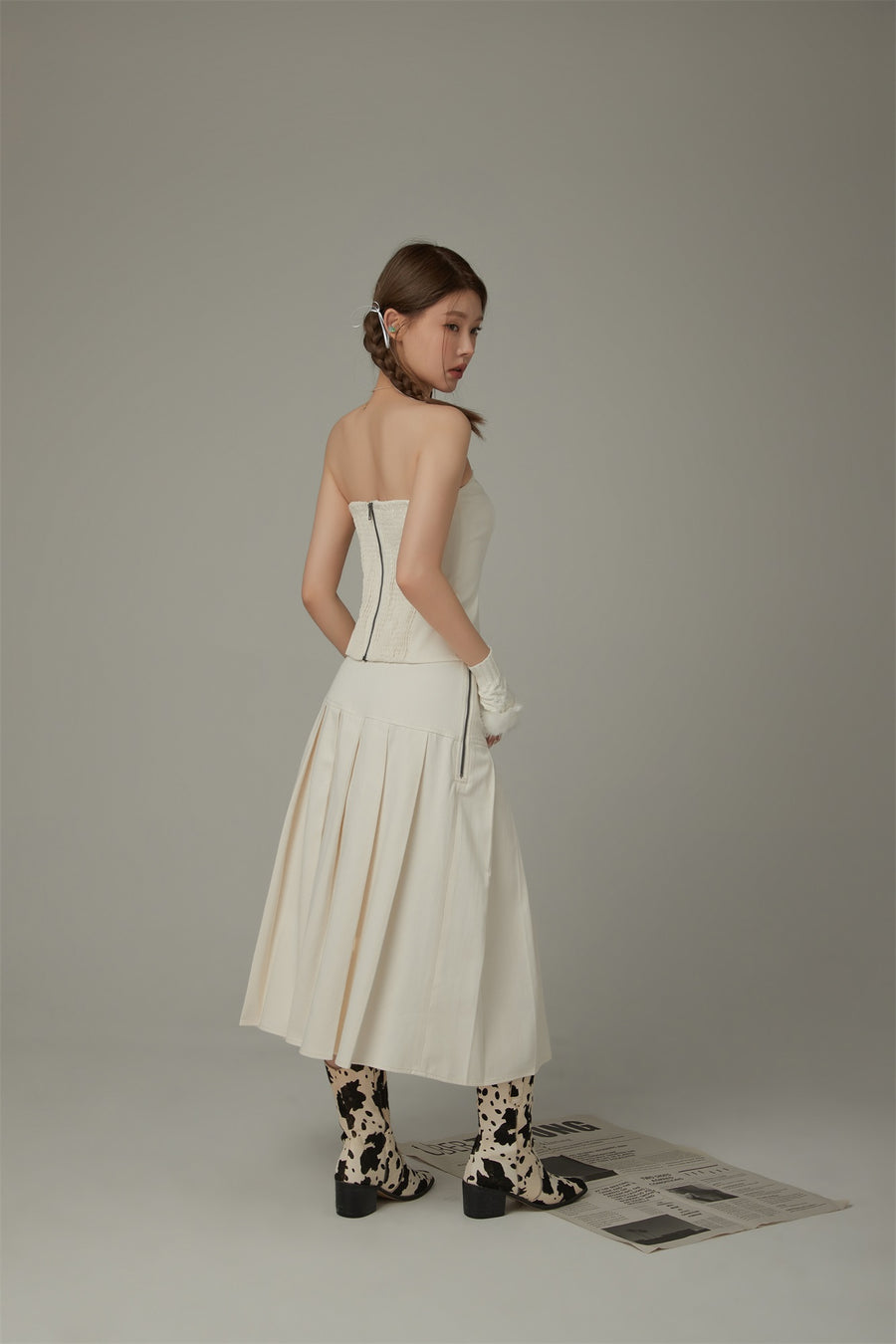 CHUU Heart Pleated Long Skirt