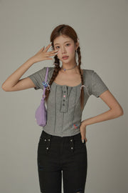 U-Neck Half Button Top