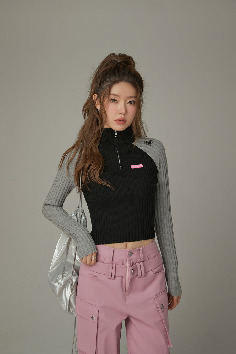 CHUU Half Zip-Up Color Knit Sweater