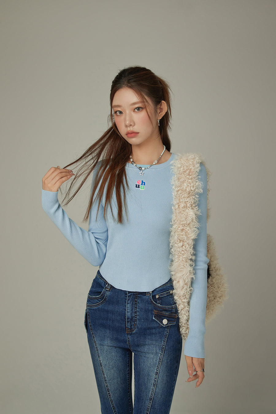 CHUU Color Ribbed Slim Knit Top