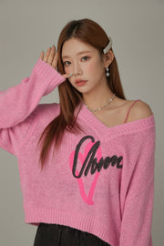 Logo Heart V-Neck Knit Sweater